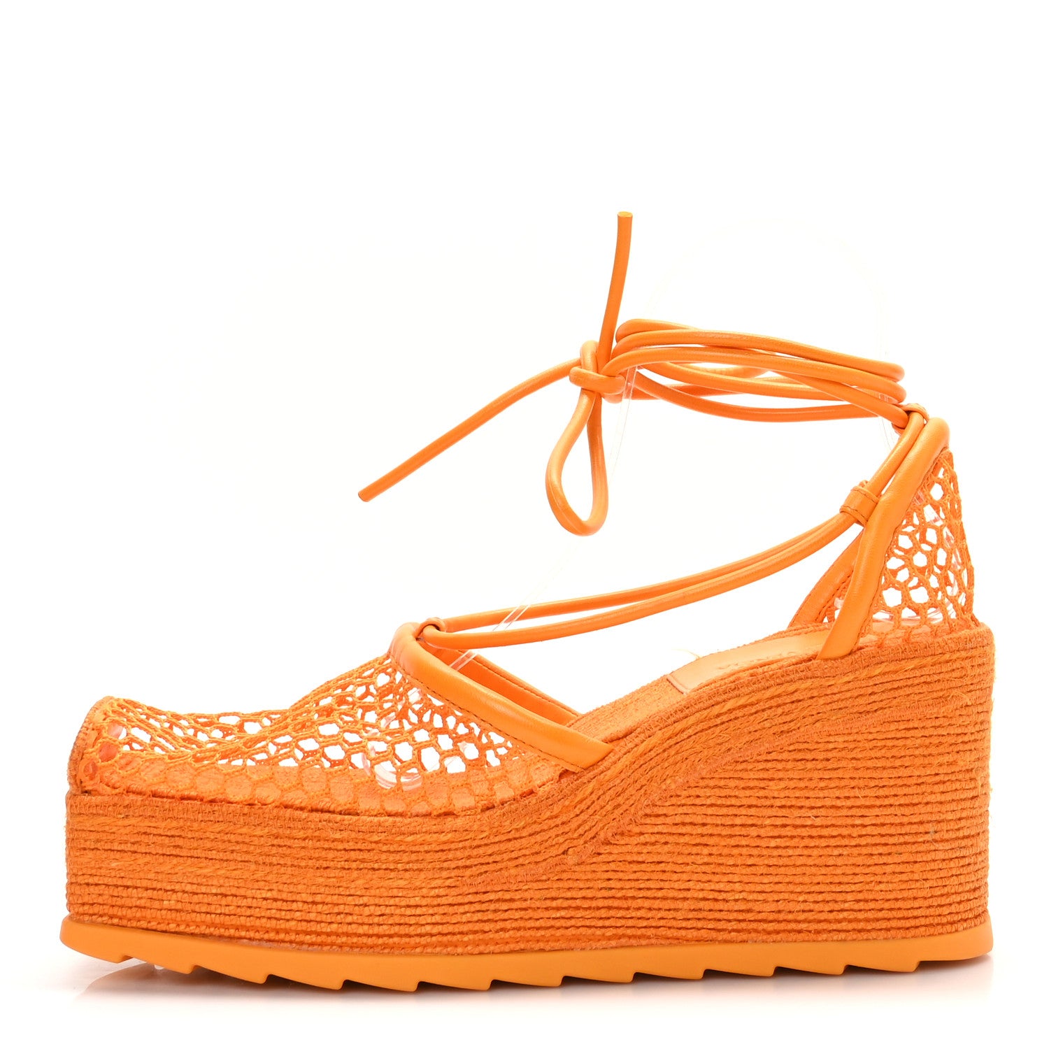 Bottega Veneta Mesh Lambskin Sporty Web Stretch Ankle Tie Espadrilles 40 Tangerine 1 of 7