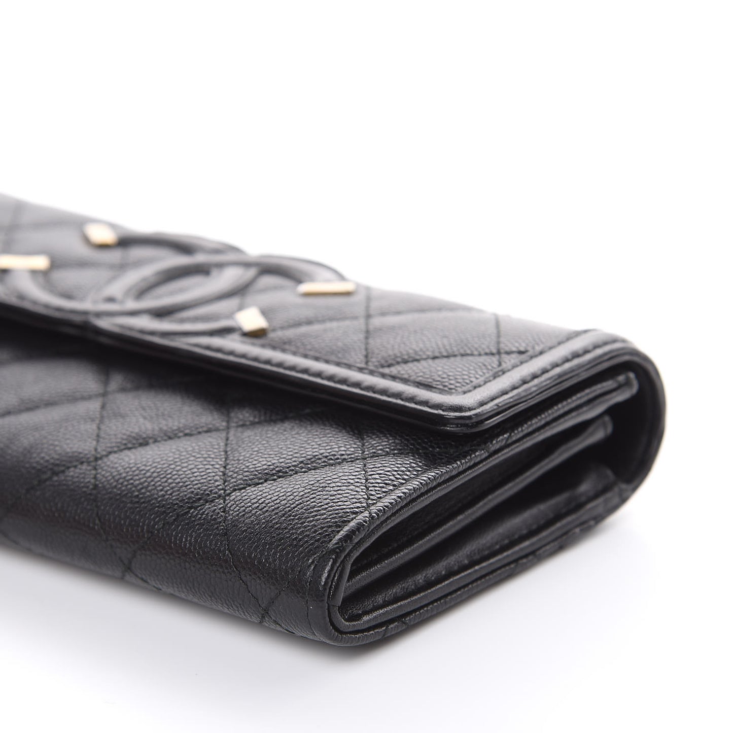Caviar Quilted Filigree Large Gusset Flap Wallet Black