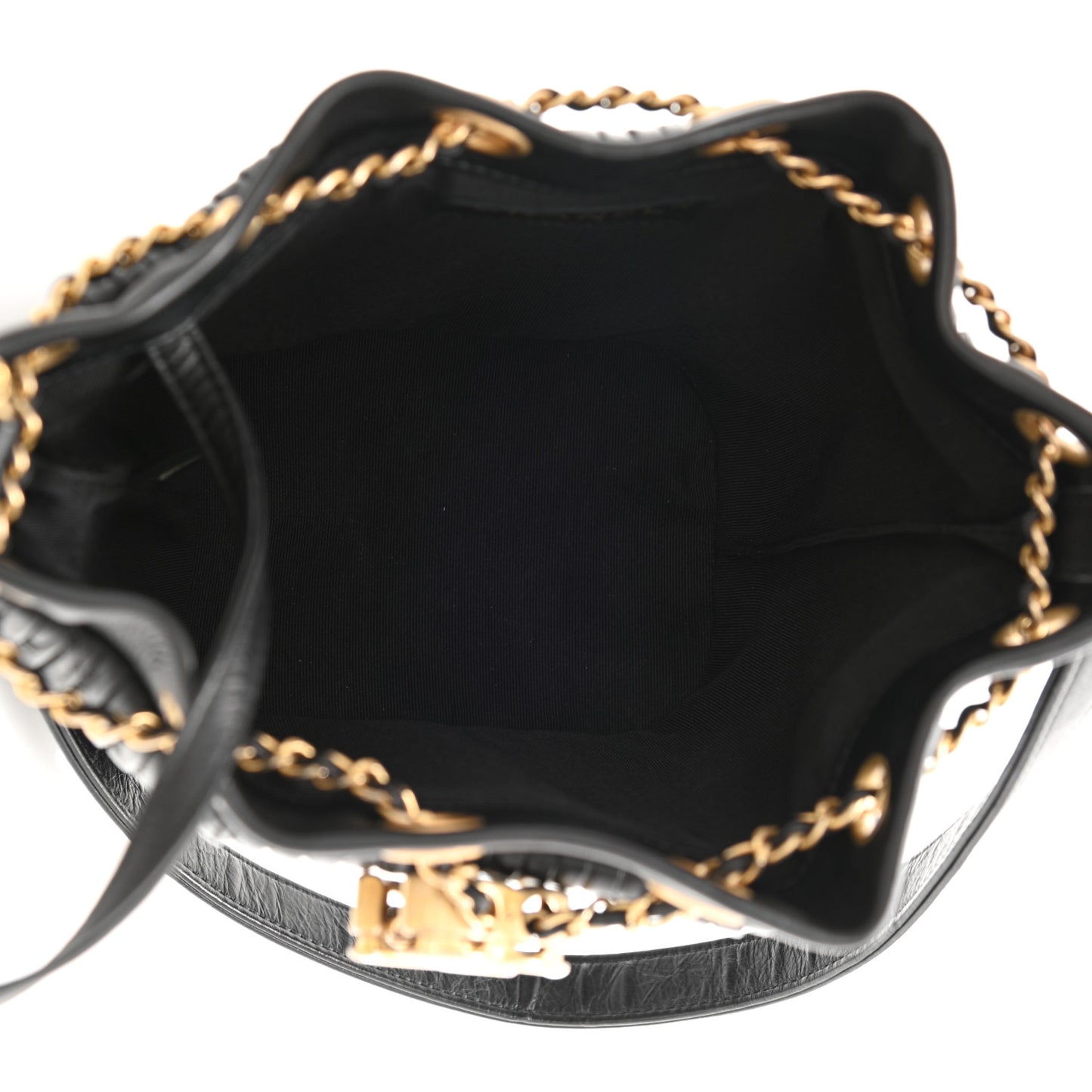 Iridescent Crumpled Calfskin Coco Pleats Small Drawstring Bag Black