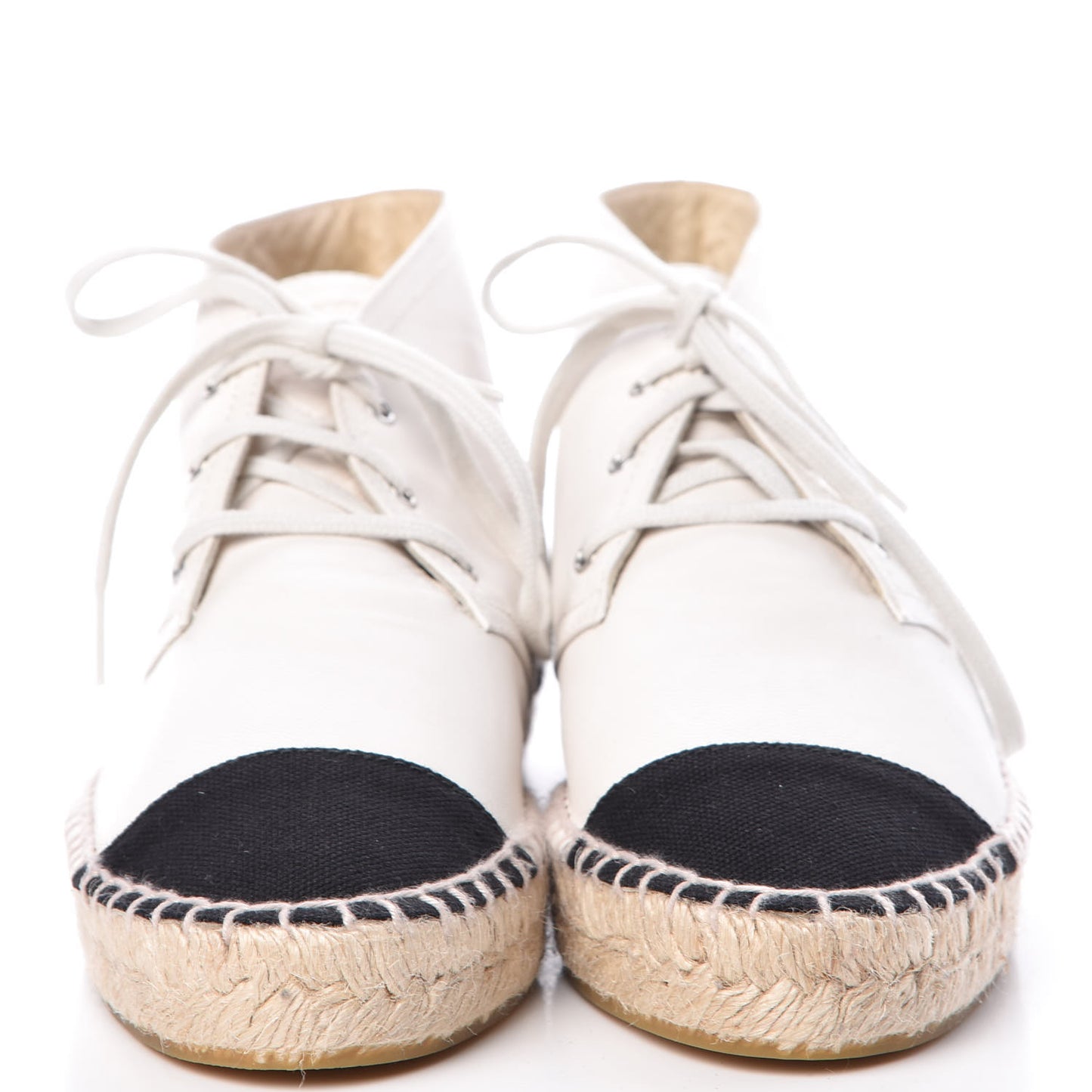 Lambskin Canvas Cap Toe Lace Up Espadrilles 38 White Black
