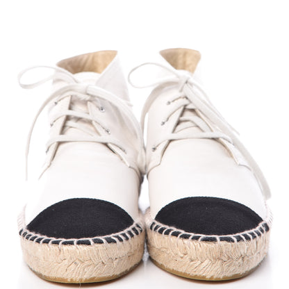 Chanel Lambskin Canvas Cap Toe Lace Up Espadrilles 38 White Black 2 of 11