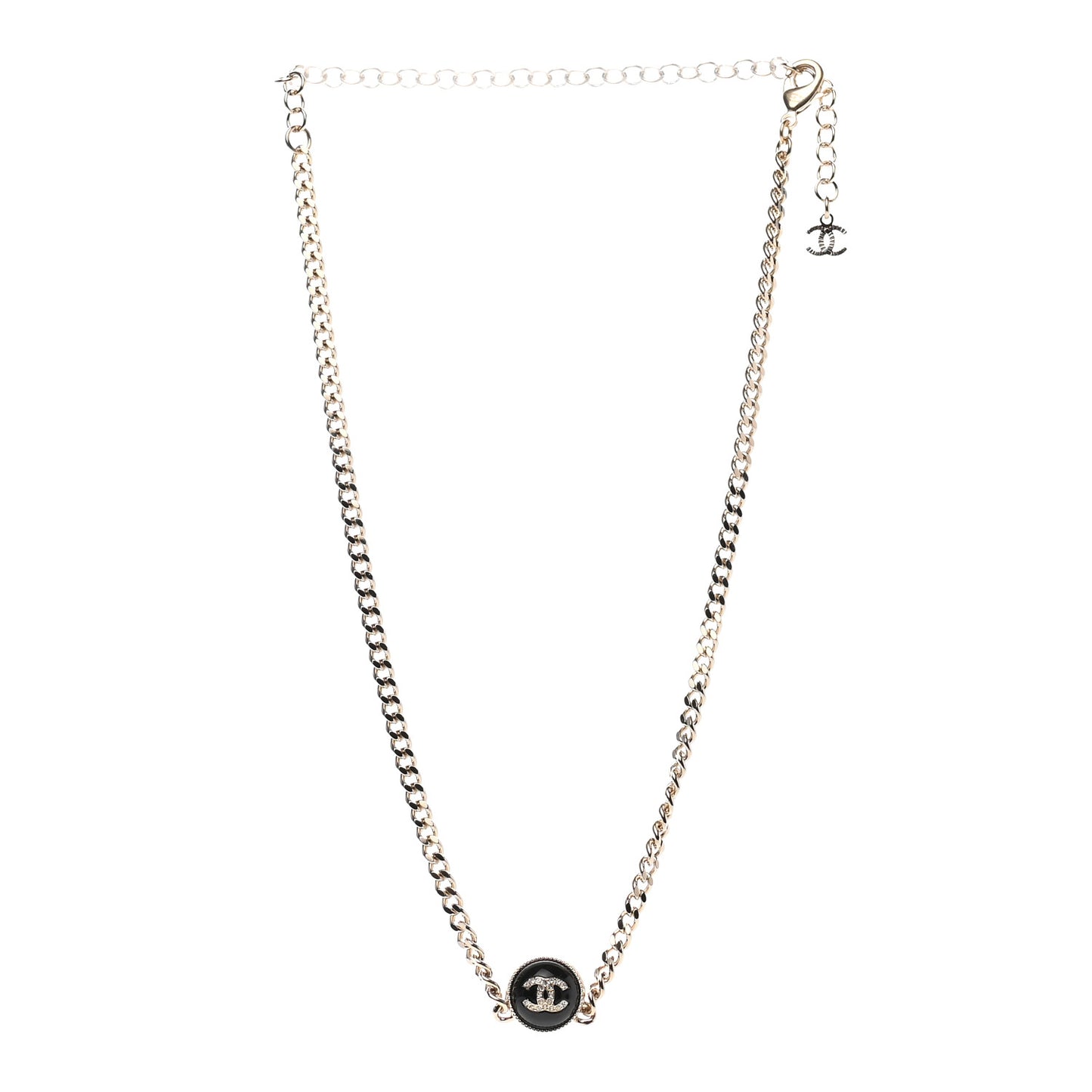 Crystal Resin CC Chain Link Short Necklace Black Gold