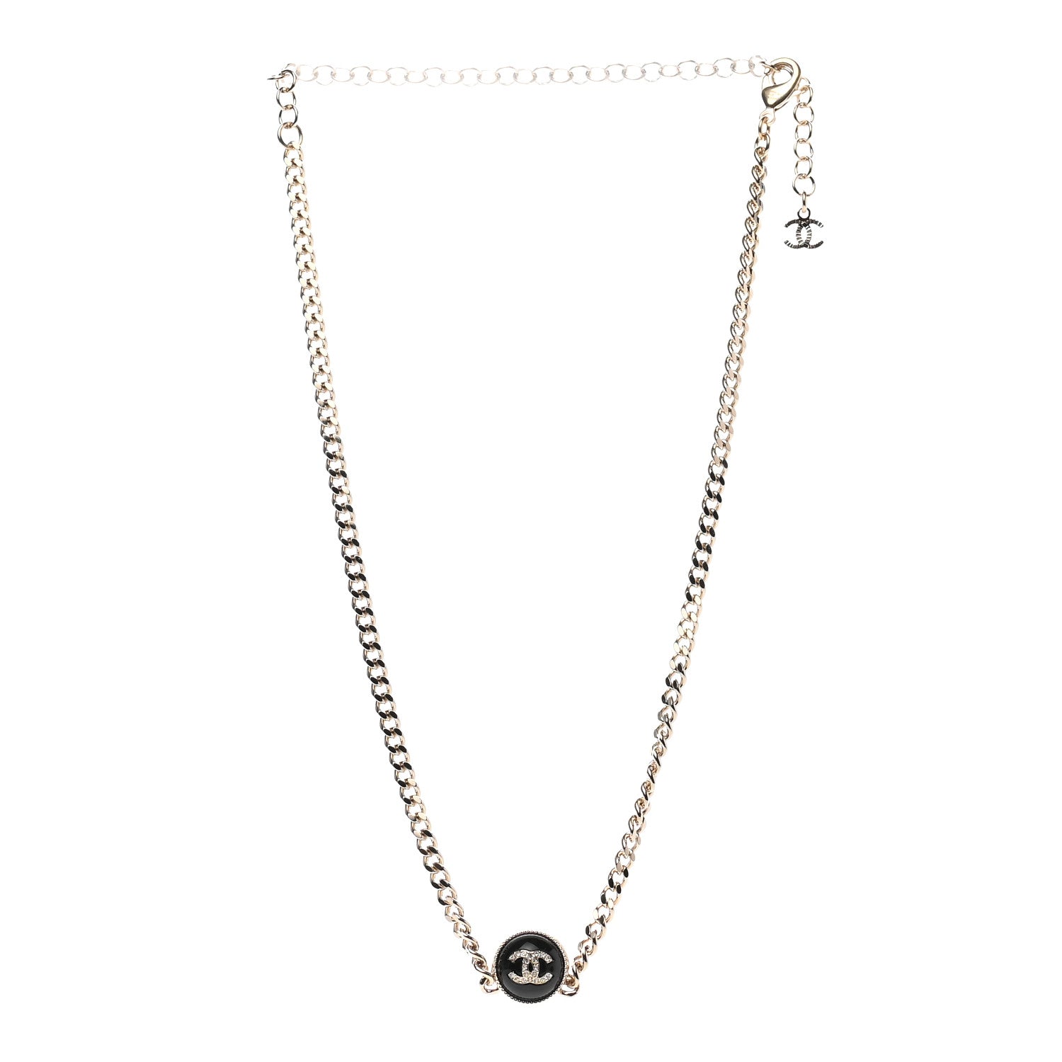 Chanel Crystal Resin CC Chain Link Short Necklace Black Gold 3 of 4