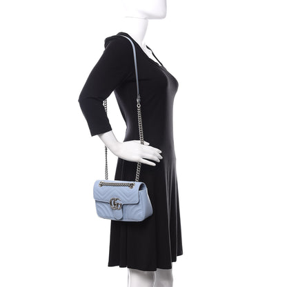 Gucci Calfskin Matelasse Mini GG Marmont Shoulder Bag Porcelain Light Blue 2 of 10