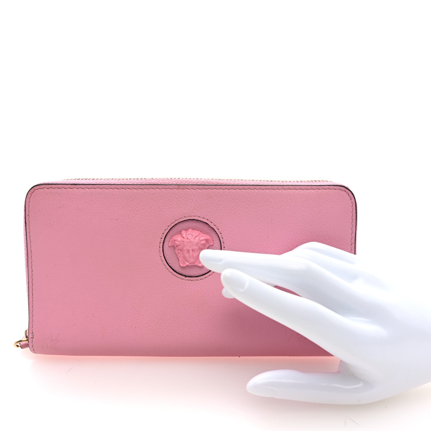 Calfskin Medusa Zip Wallet Pink