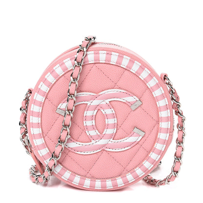 Chanel Caviar Quilted Filigree Round Clutch With Chain Pink White 1 of 9