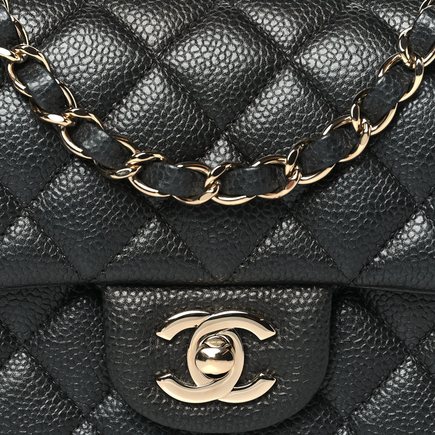 Metallic Caviar Quilted Mini Rectangular Flap Dark Grey