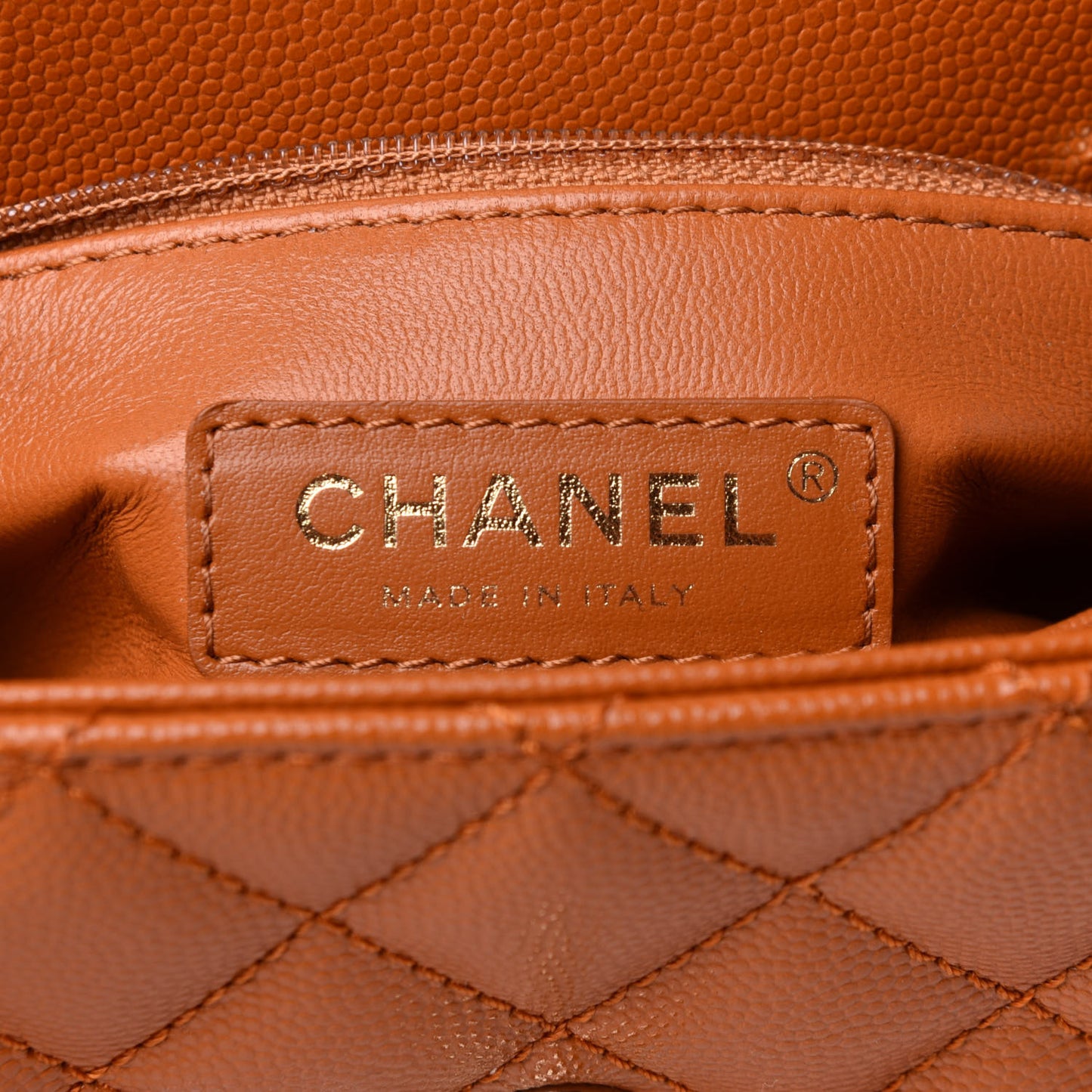 Caviar Quilted Mini Coco Handle Flap Light Brown
