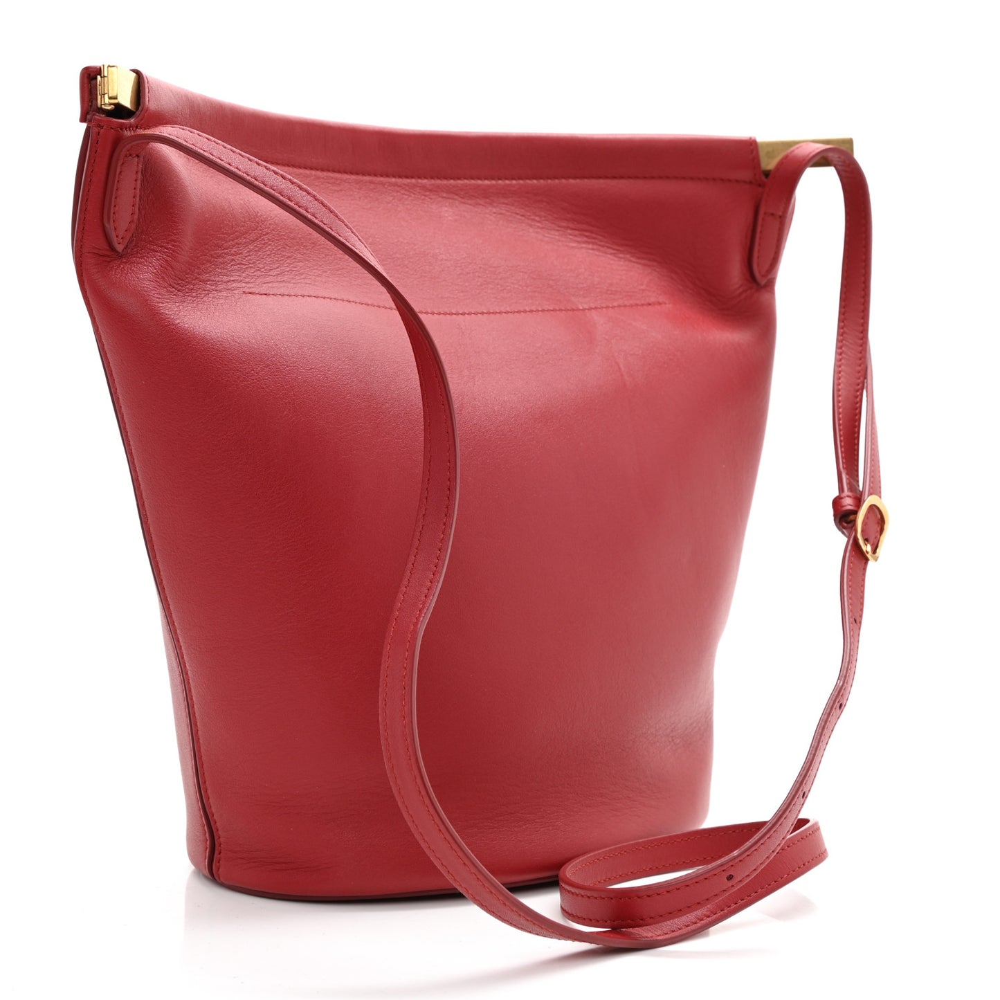 Smooth Calfskin Clasp Bucket Bag Red