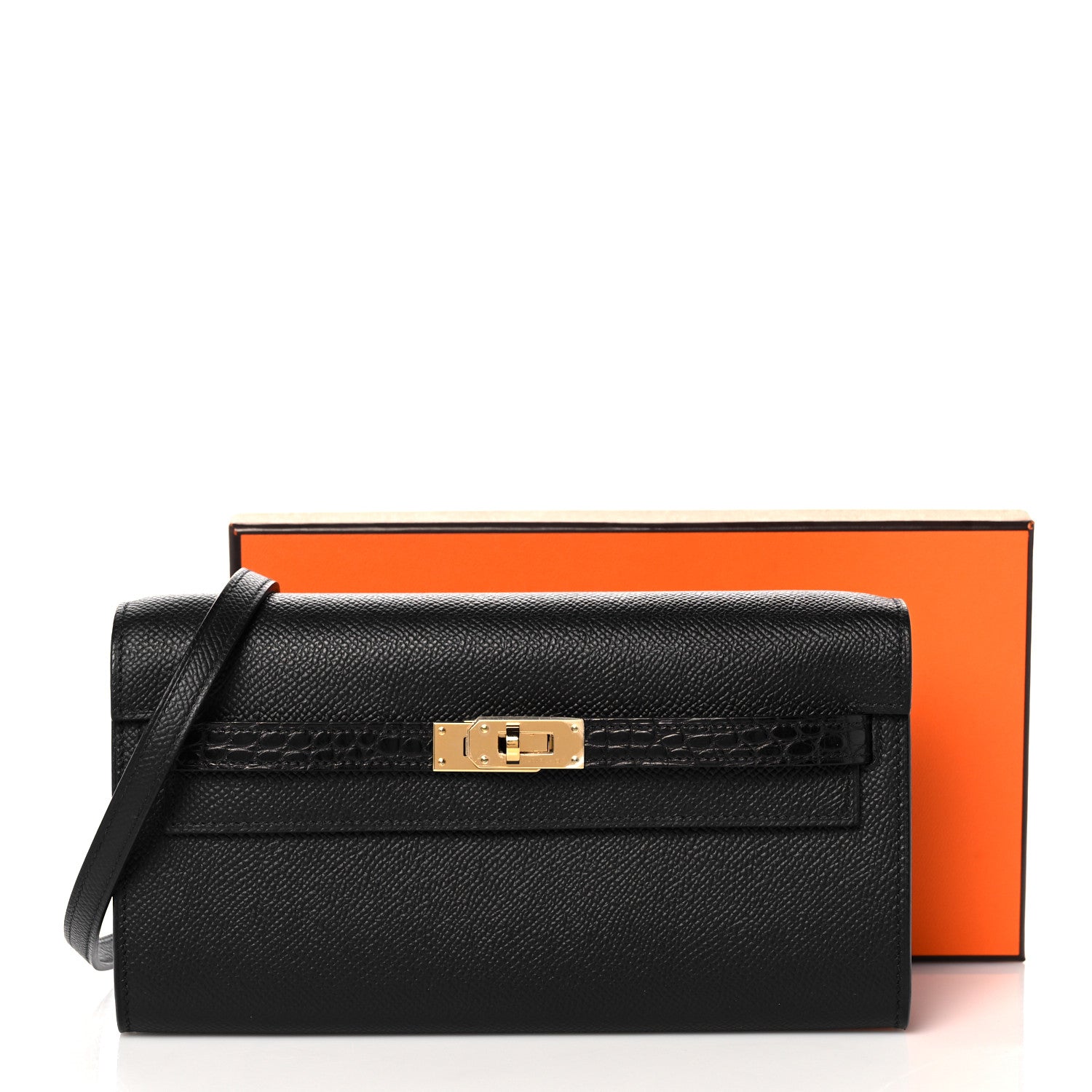 Hermes Epsom Matte Alligator Touch Kelly Wallet To Go Black 10 of 10