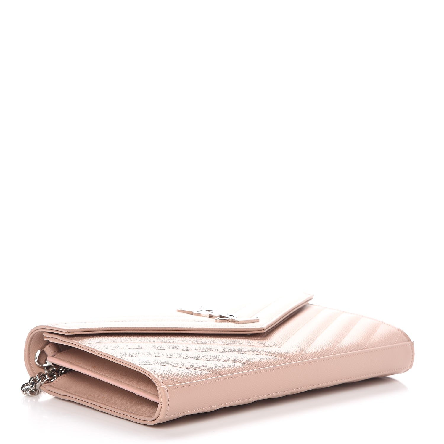 Saint Laurent Grain De Poudre Matelasse Chevron Monogram Chain Wallet Pale Pink 4 of 7