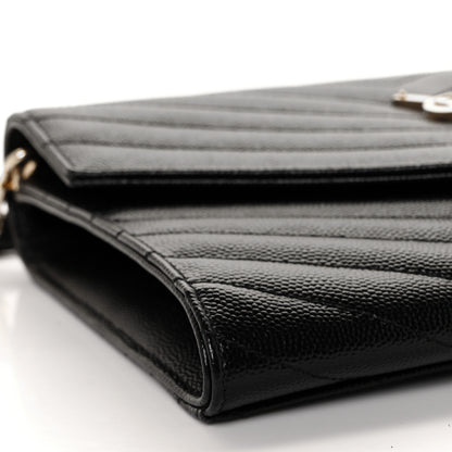 Saint Laurent Grain De Poudre Matelasse Chevron Monogram Envelope Clutch Black 7 of 8