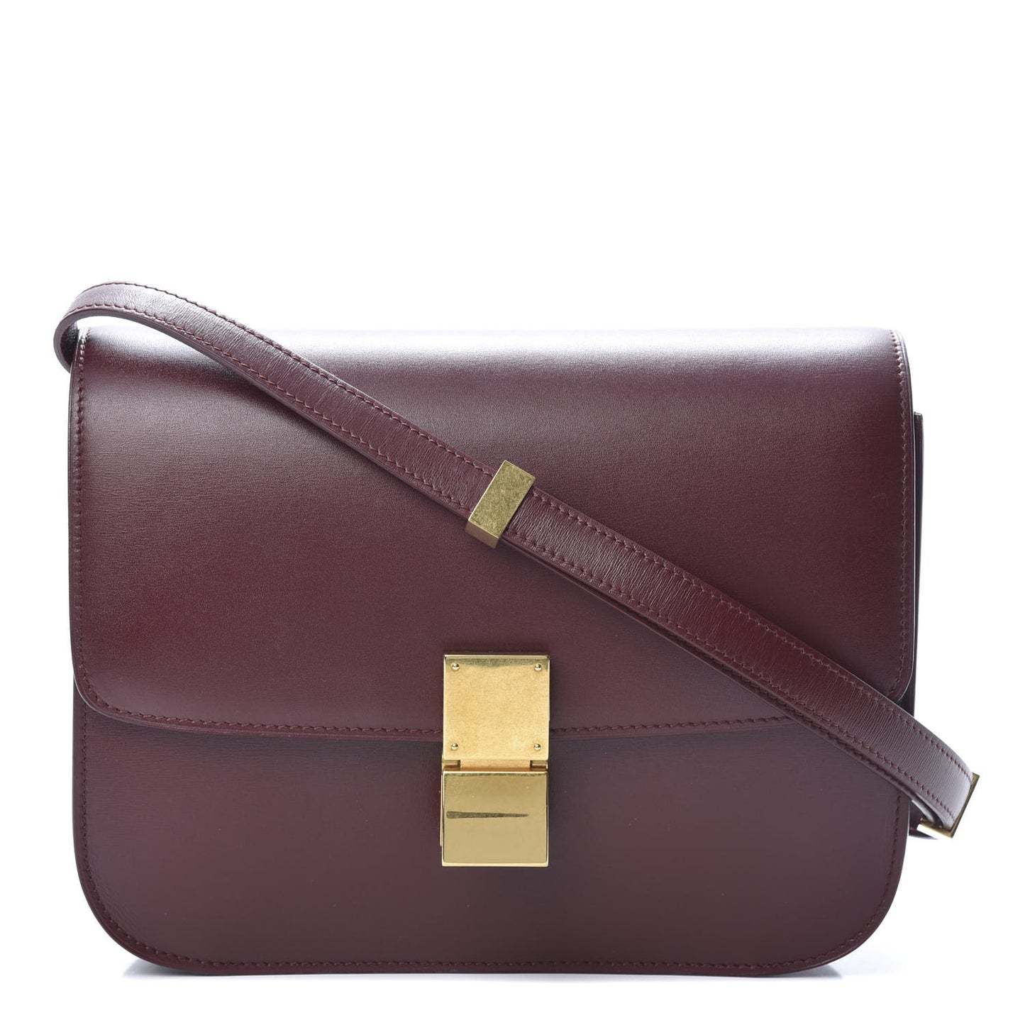 Box Calfskin Medium Classic Box Flap Bag Burgundy