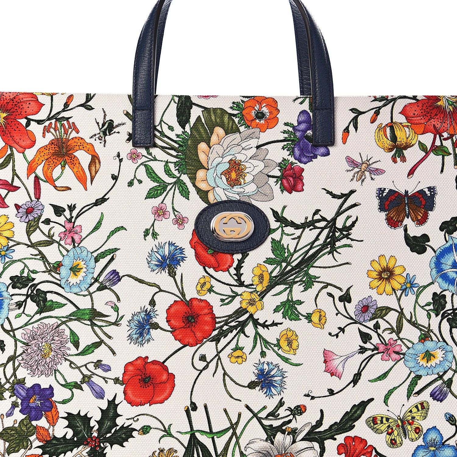 Gucci Canvas Large Flora Tote Navy Multicolor 10 of 10