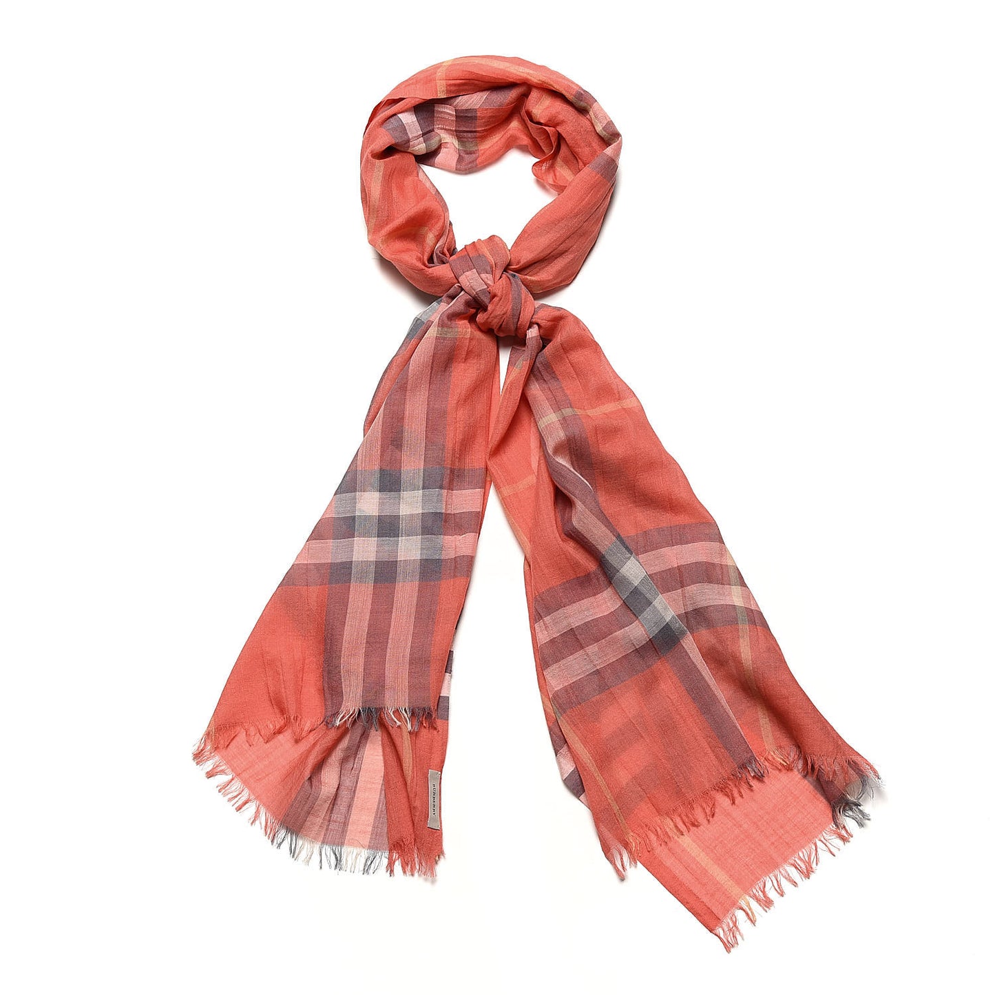 Linen Giant Check Scarf Coral