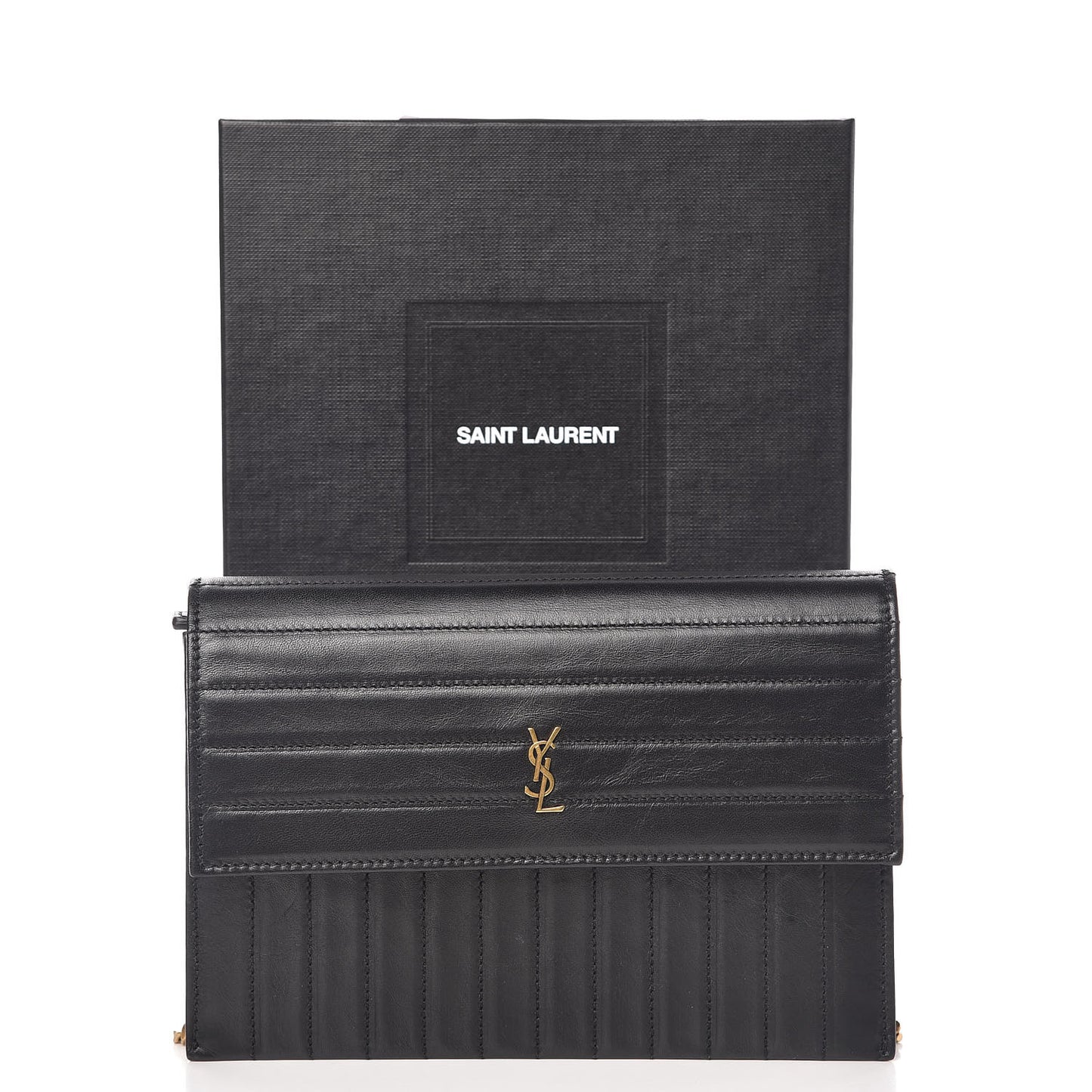 Calfskin Matelasse Victoire Chain Wallet Black