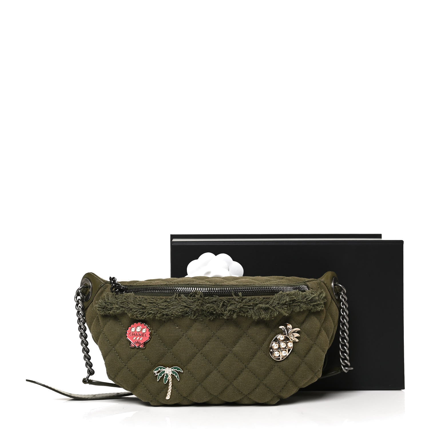 Chanel Canvas Lambskin Quilted Coco Cuba Charms Waist Bag Khaki 11 of 11