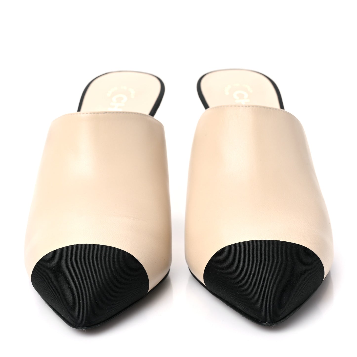 Lambskin Grosgrain Cap Toe Pearl Mule 41 Beige Black