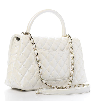 Chanel Iridescent Caviar Quilted Small Coco Handle Flap White 3 of 11