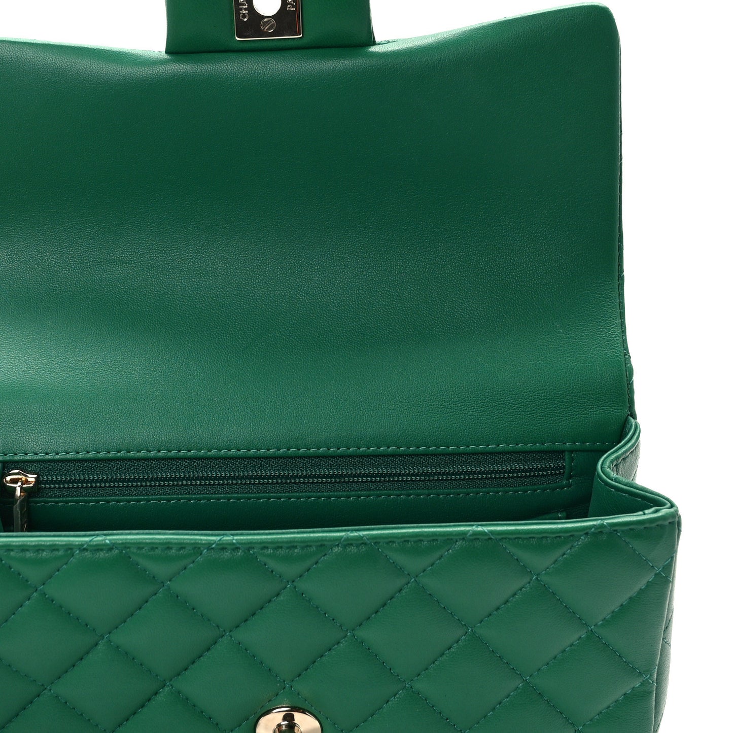 Lambskin Quilted Mini Top Handle Rectangular Flap Green