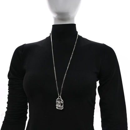 Chanel Crystal Baguette CC Mirror Pendant Necklace Silver 2 of 5
