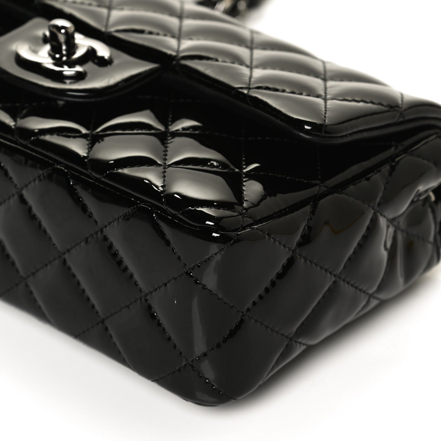 Patent Calfskin Quilted Mini Rectangular Flap Black