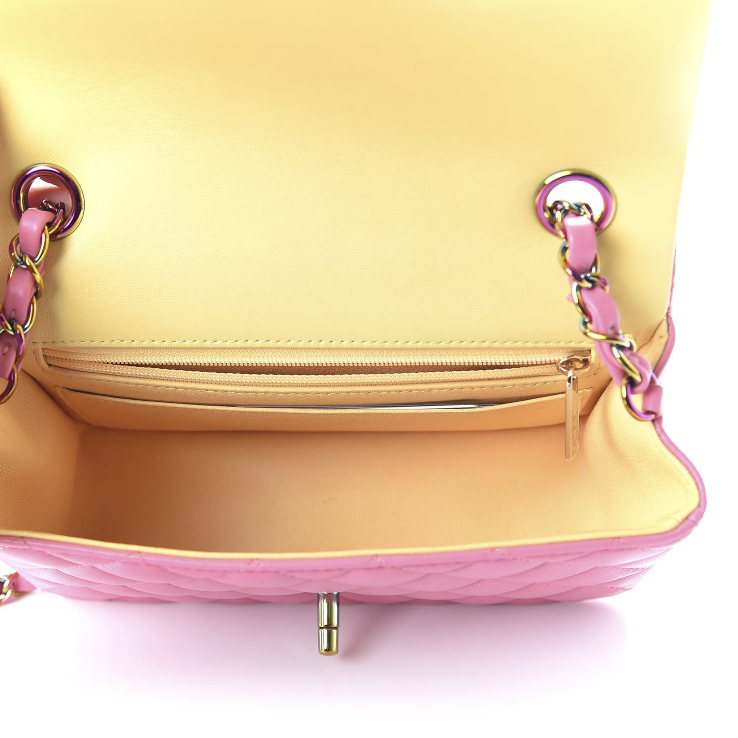Lambskin Quilted Mini Rectangular Flap Pink Yellow