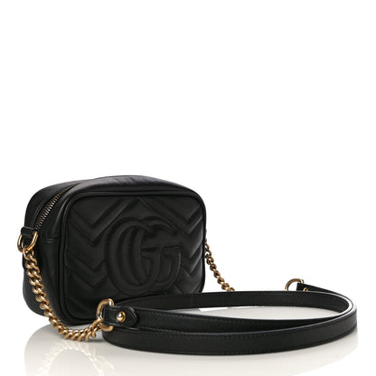 Gucci Calfskin Matelasse Mini GG Marmont Chain Shoulder Bag Black 3 of 15
