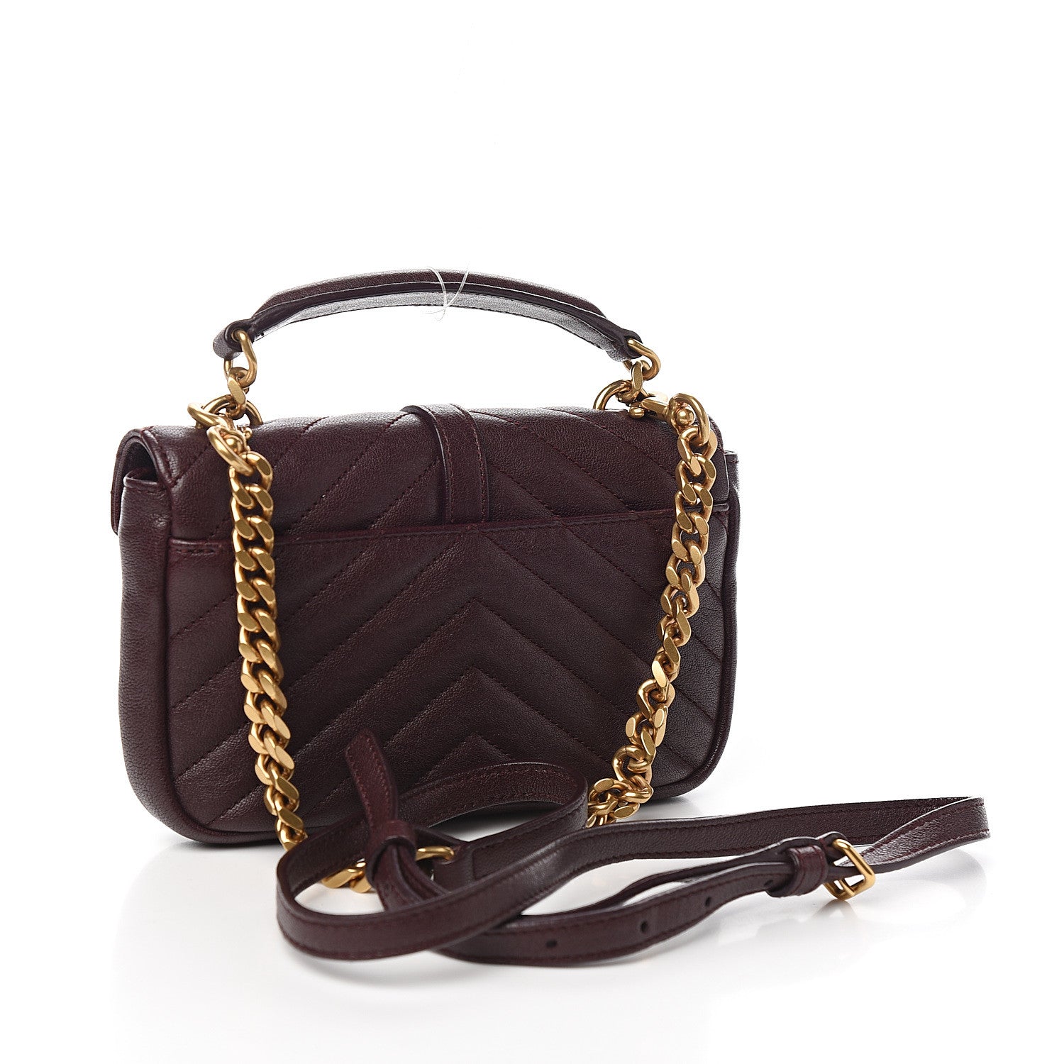 Saint Laurent Sheepskin Matelasse Chevron Monogram College Chain Wallet Amaranto 2 of 9
