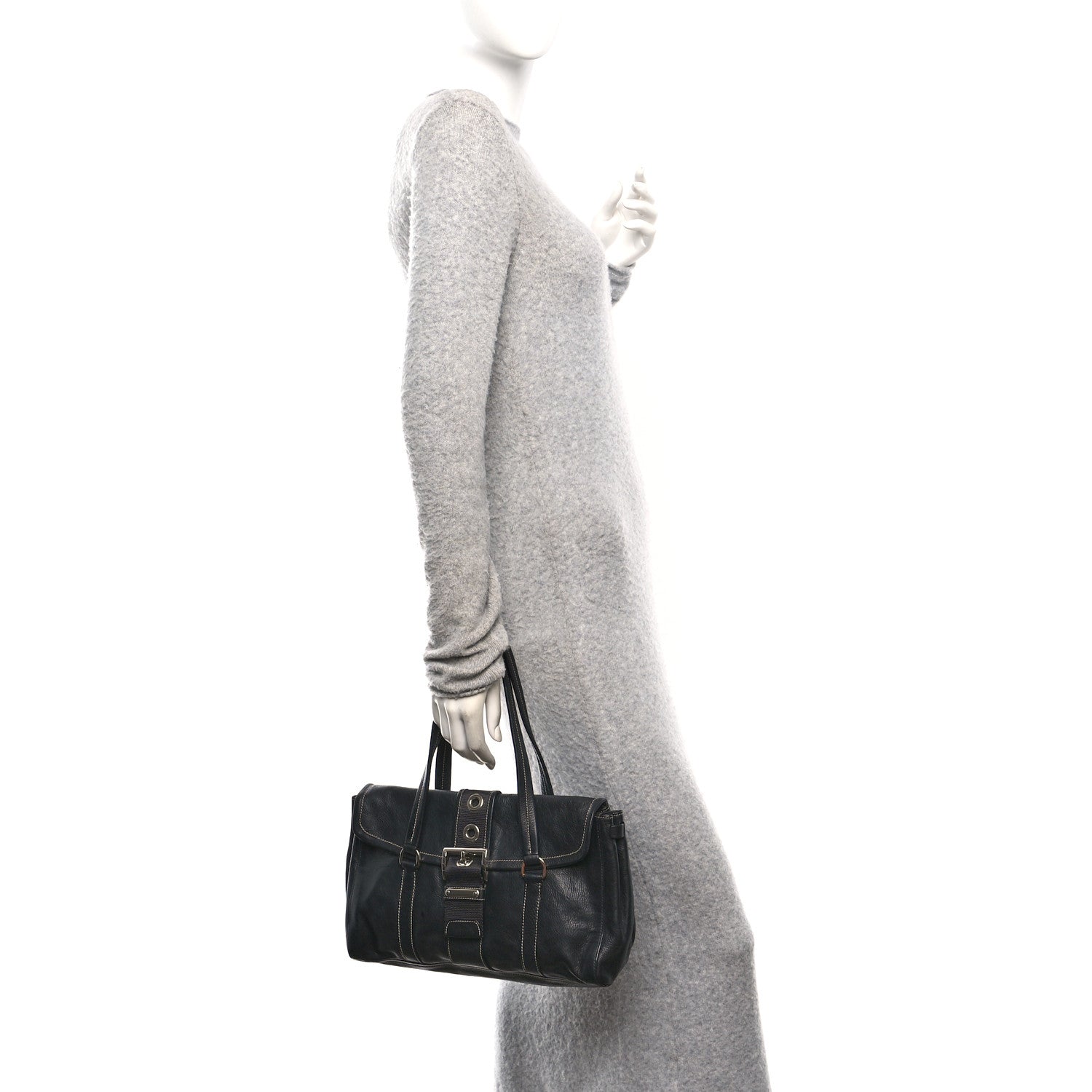 Prada Calf Pocket Shoulder Bag Black 2 of 11