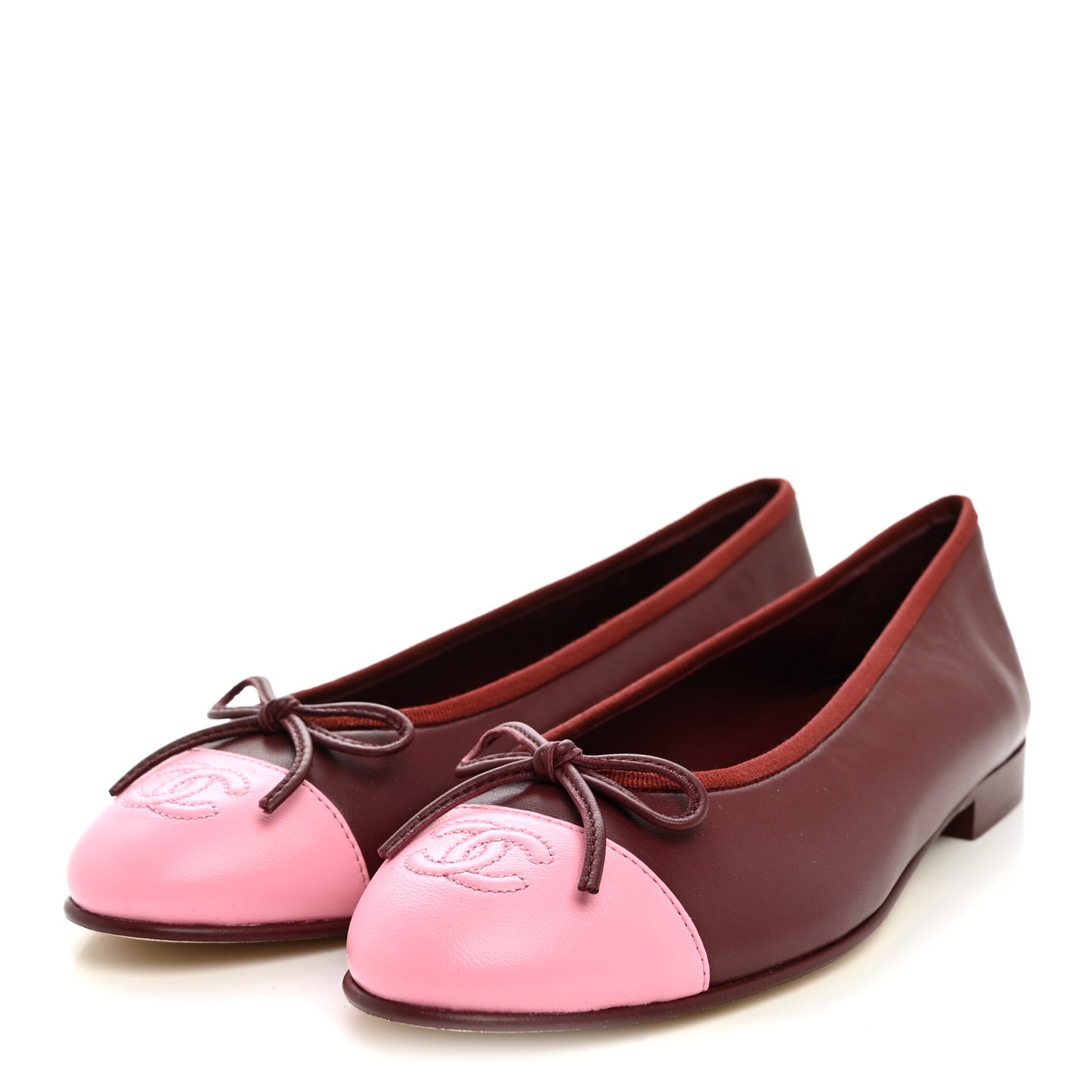 Lambskin Cap Toe CC Ballerina Flats 37.5 Burgundy Pink