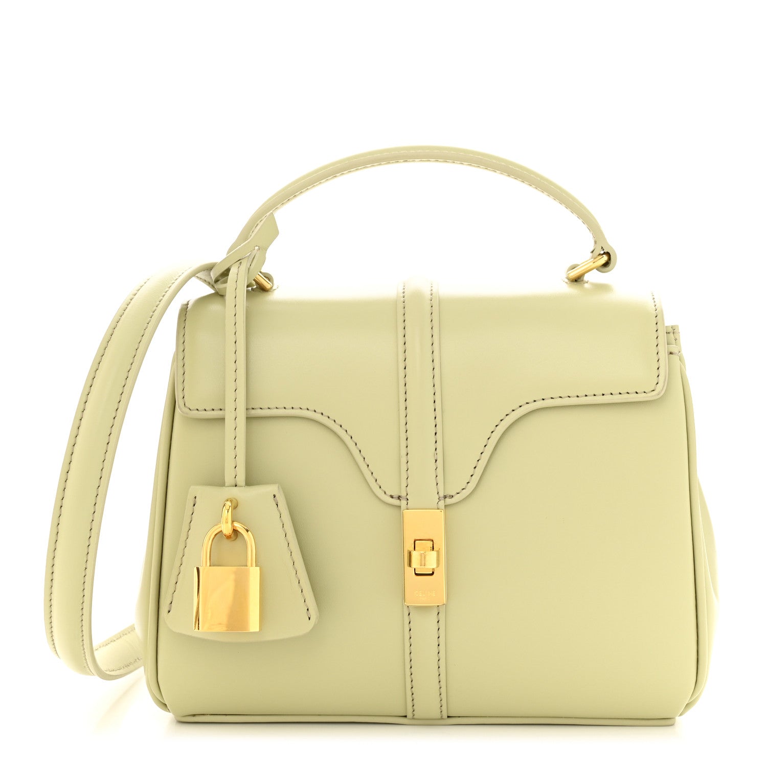 Celine Satinated Calfskin Mini 16 Top Handle Bag Almond Green 1 of 12