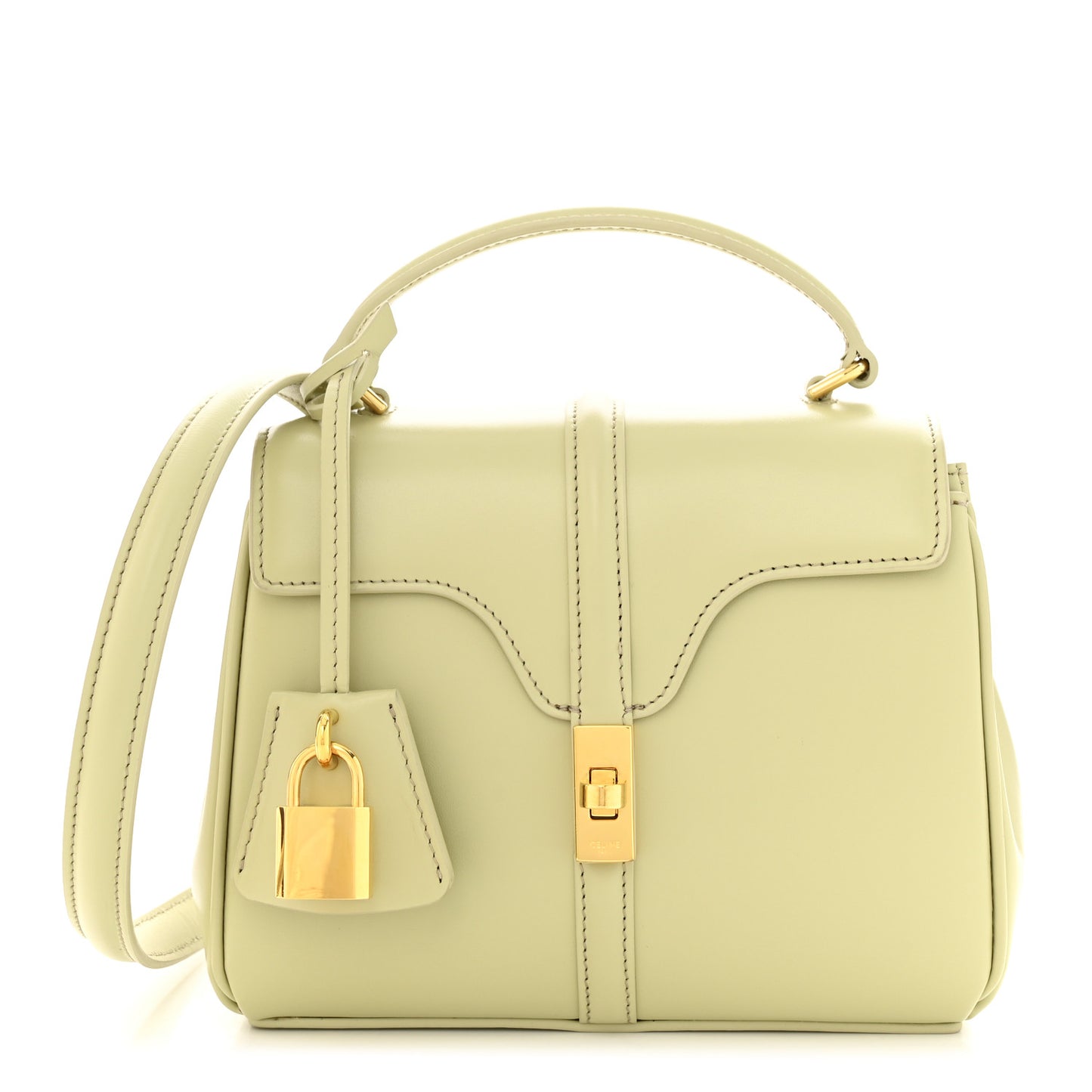 Satinated Calfskin Mini 16 Top Handle Bag Almond Green