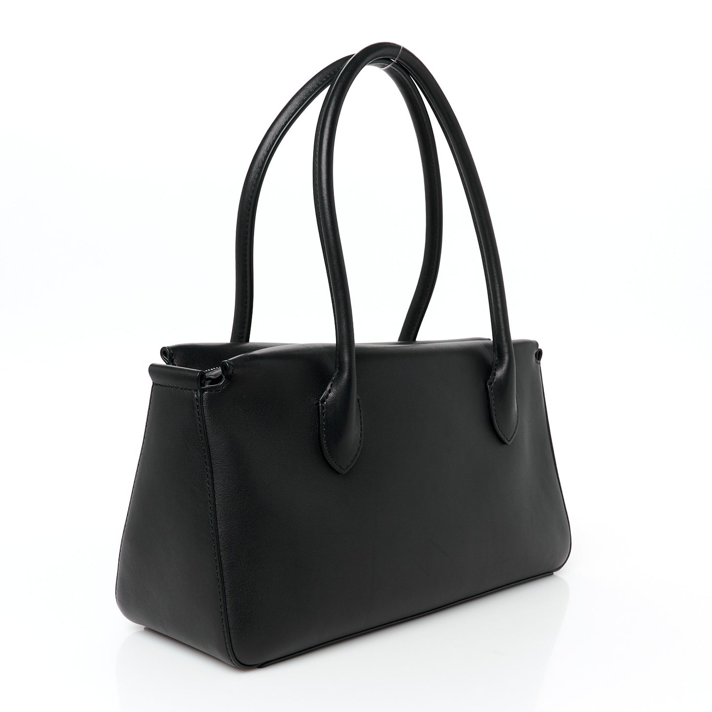 Polished Saddle Calfskin E/W Top Handle Bag Black