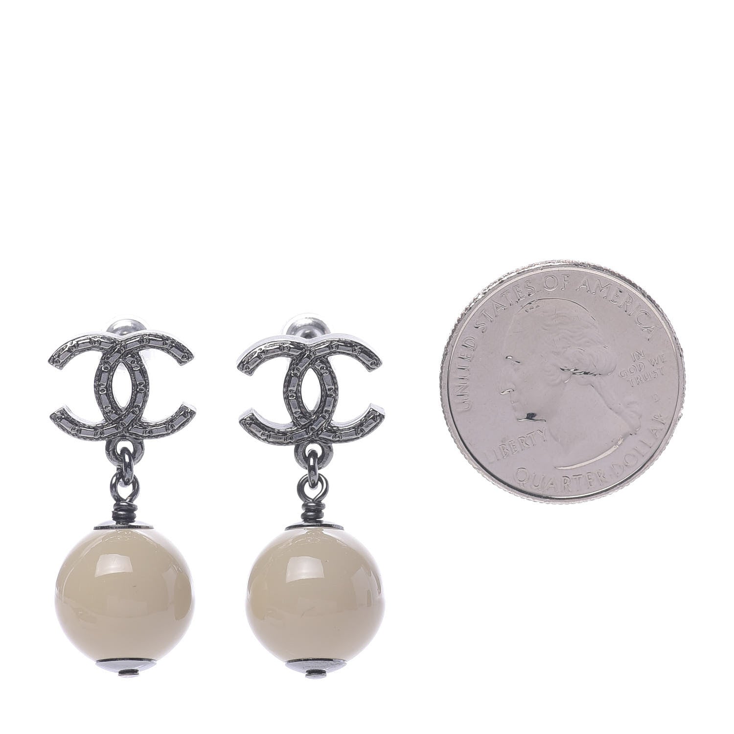 Chanel Ruthenium CC Bead Drop Earrings Gris 2 of 5