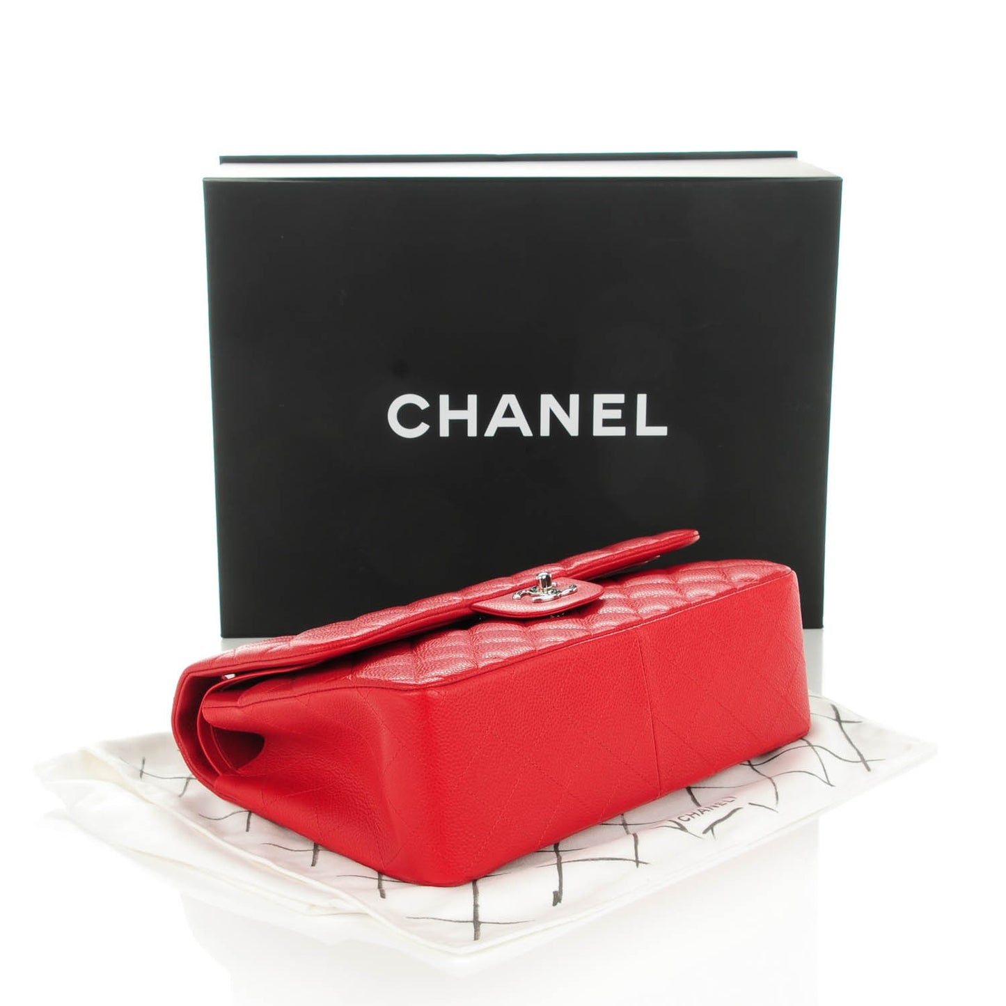 Caviar Quilted Jumbo Double Flap Red