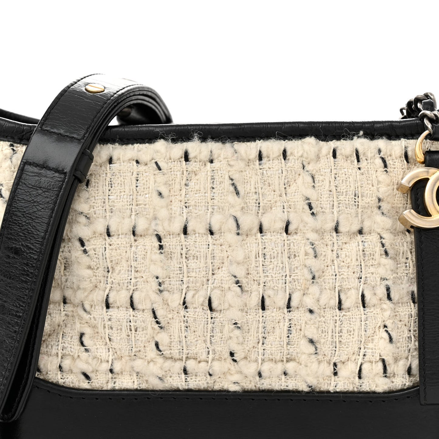 Tweed Calfskin Quilted Small Gabrielle Hobo Ivory Black