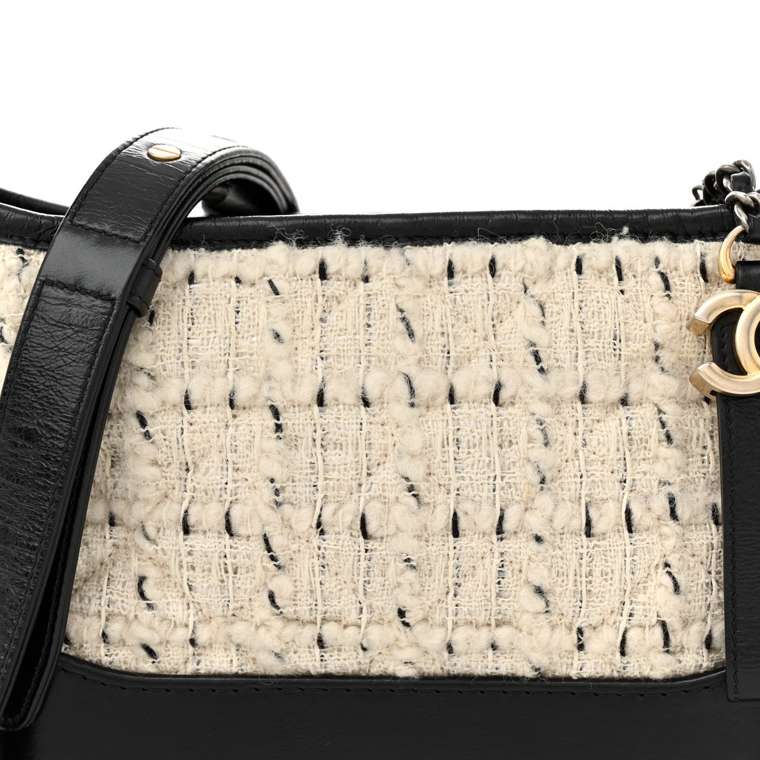 Chanel Tweed Calfskin Quilted Small Gabrielle Hobo Ivory Black 8 of 11