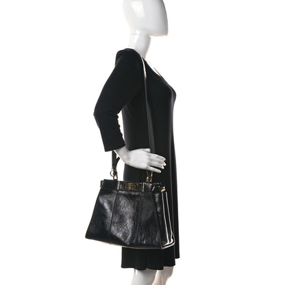 Fendi Agnello Old Shine Medium Peekaboo Iconic Satchel Black 2 of 16