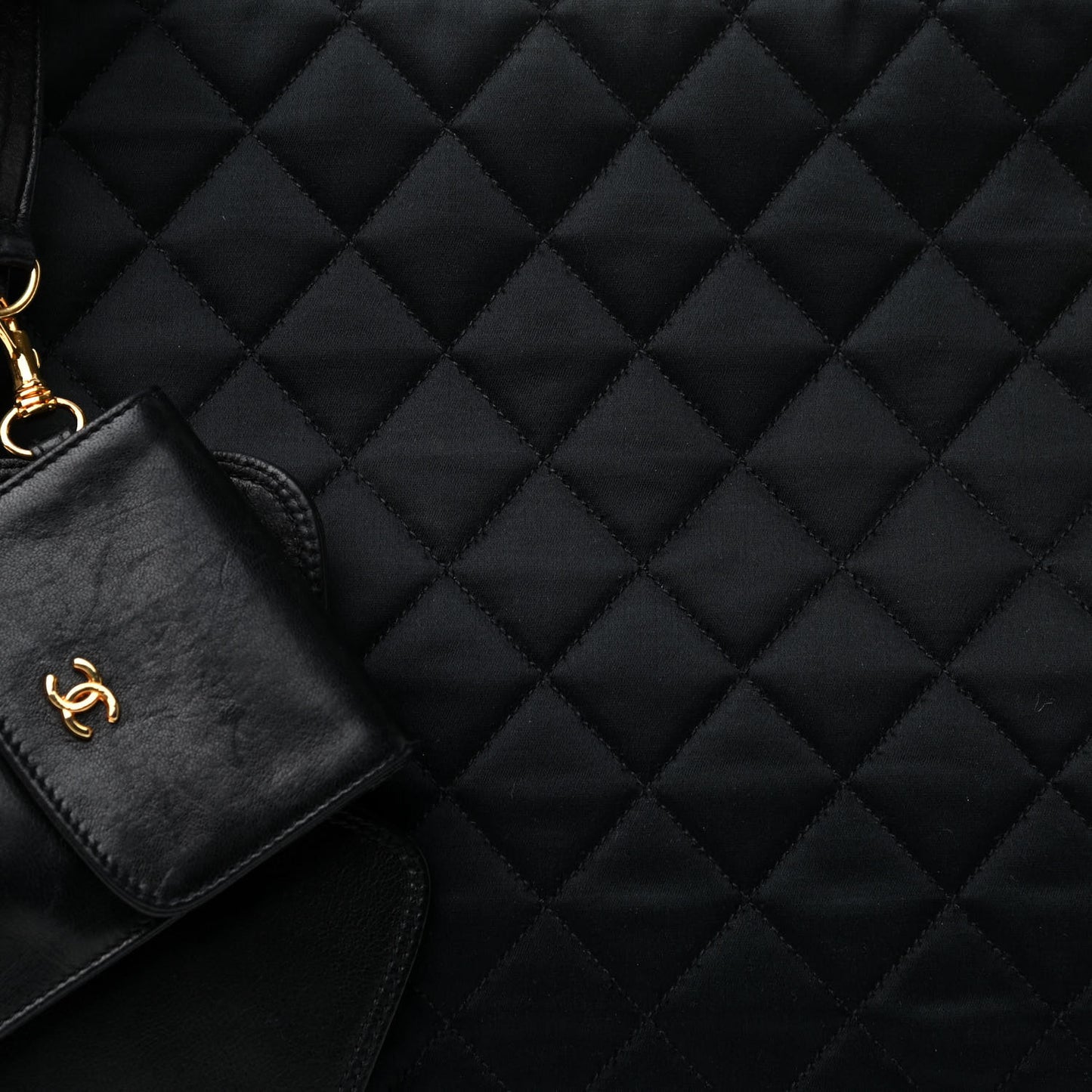 Satin Lambskin Quilted Shopping Tote Black