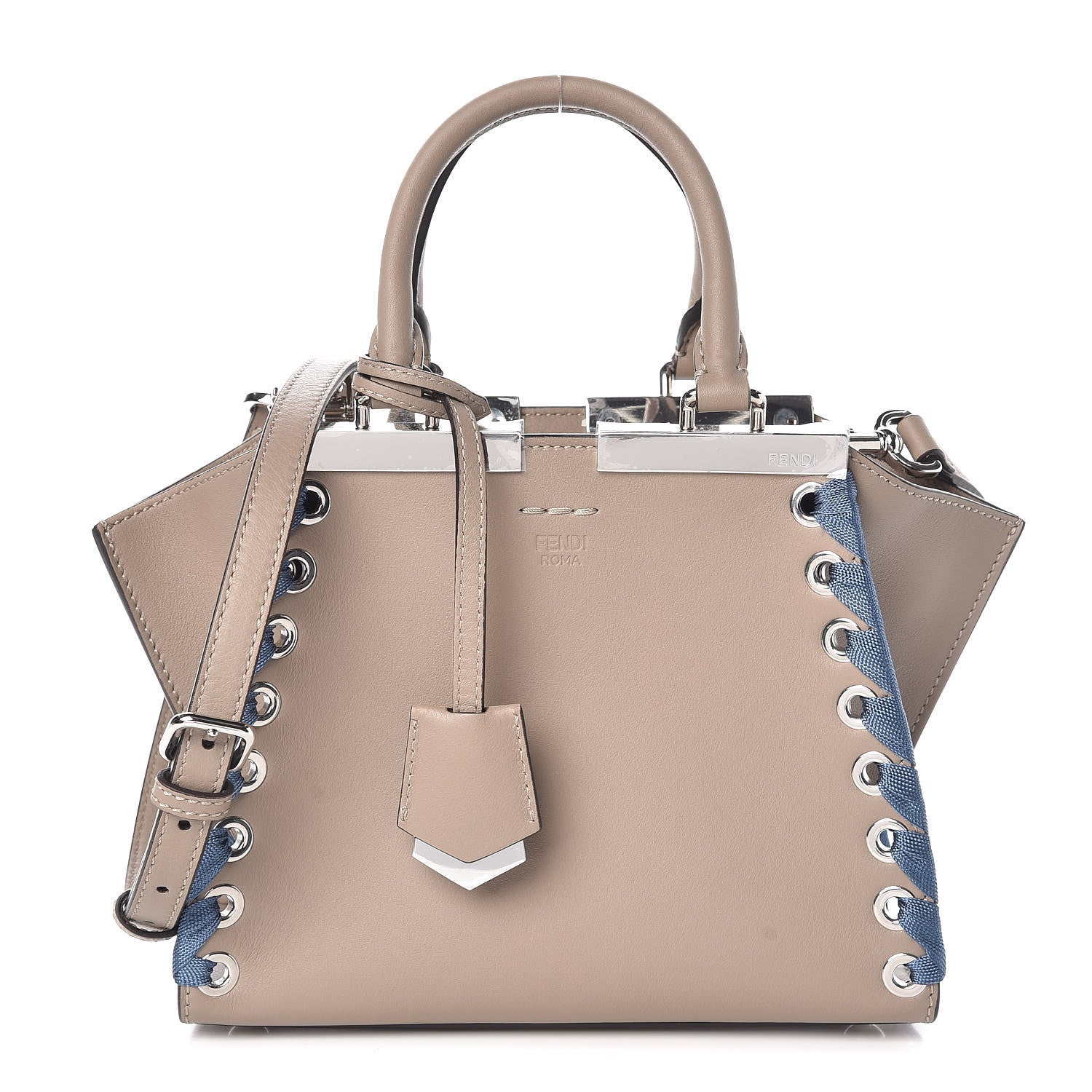 Fendi Vitello Dolce Ribbon Lace Up Mini 3Jours Tote Tortora Ceruleo 1 of 9