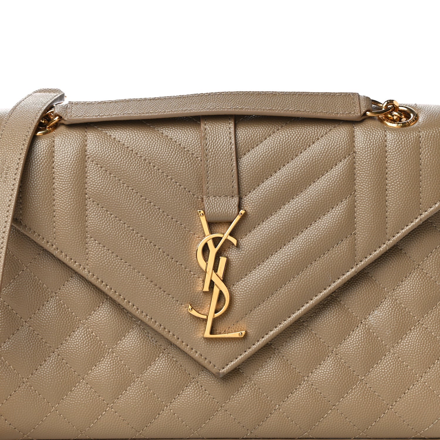 Saint Laurent Grain De Poudre Textured Mixed Matelasse Medium Triquilt Monogram Satchel Dark Beige 7 of 20