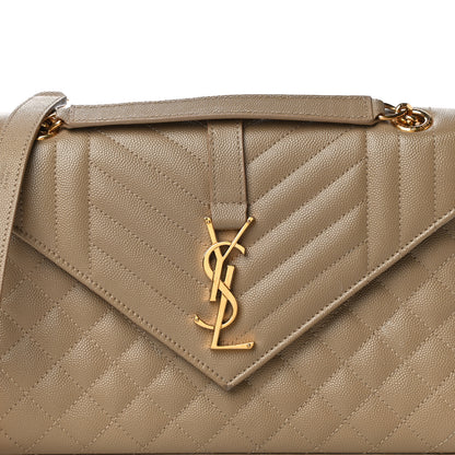 Saint Laurent Grain De Poudre Textured Mixed Matelasse Medium Triquilt Monogram Satchel Dark Beige 7 of 20