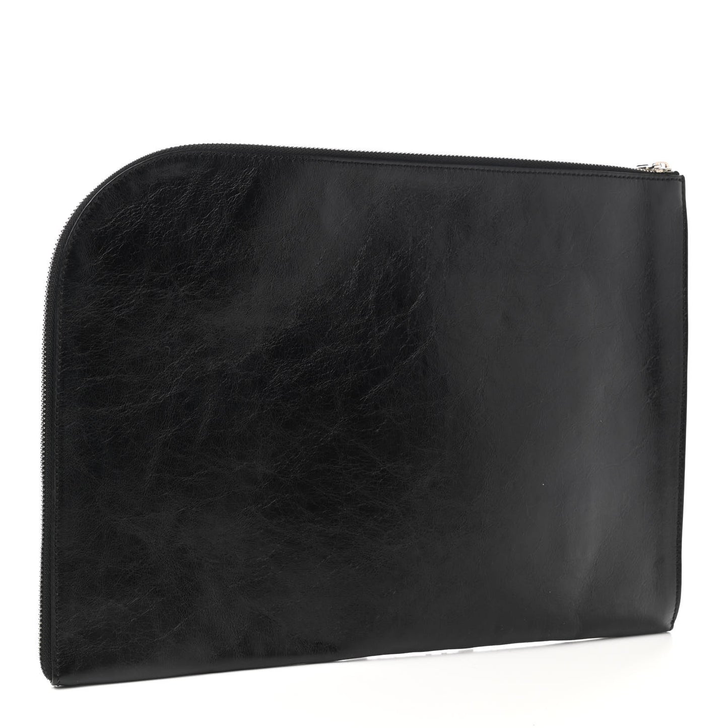 Calfskin Studded Skull Zipped Pouch Black