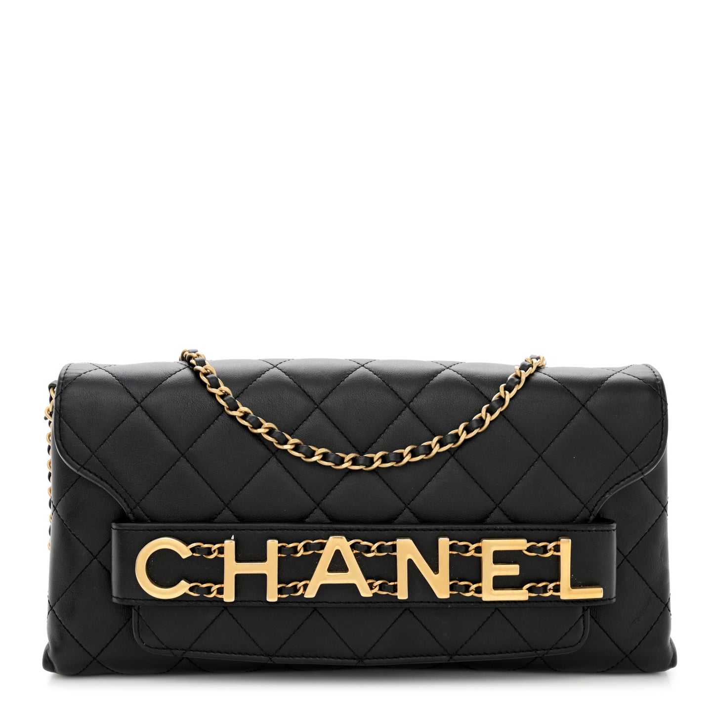 Calfskin Quilted Enchained Clutch Black