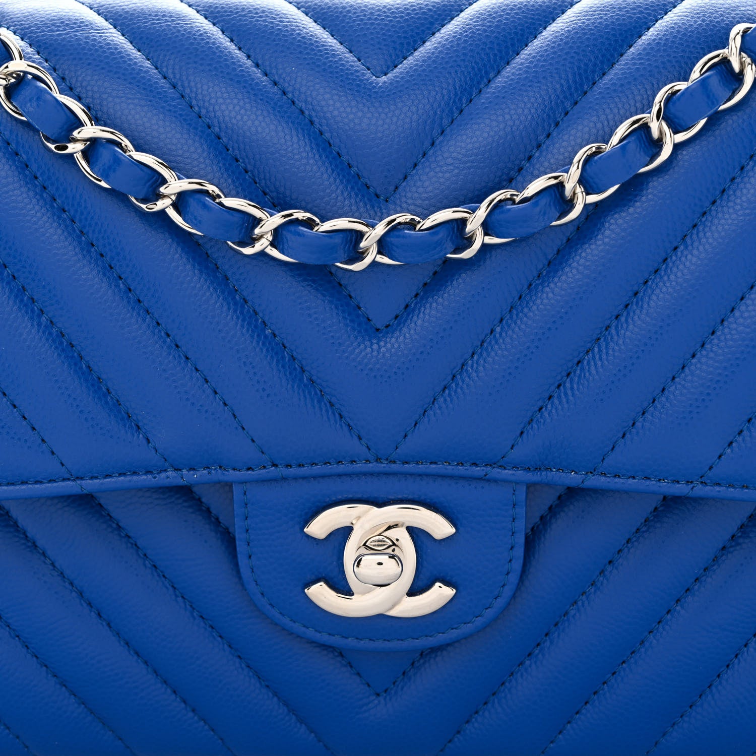 Chanel Caviar Chevron Quilted Medium Double Flap Blue 8 of 12