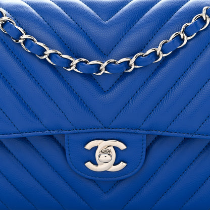 Chanel Caviar Chevron Quilted Medium Double Flap Blue 8 of 12