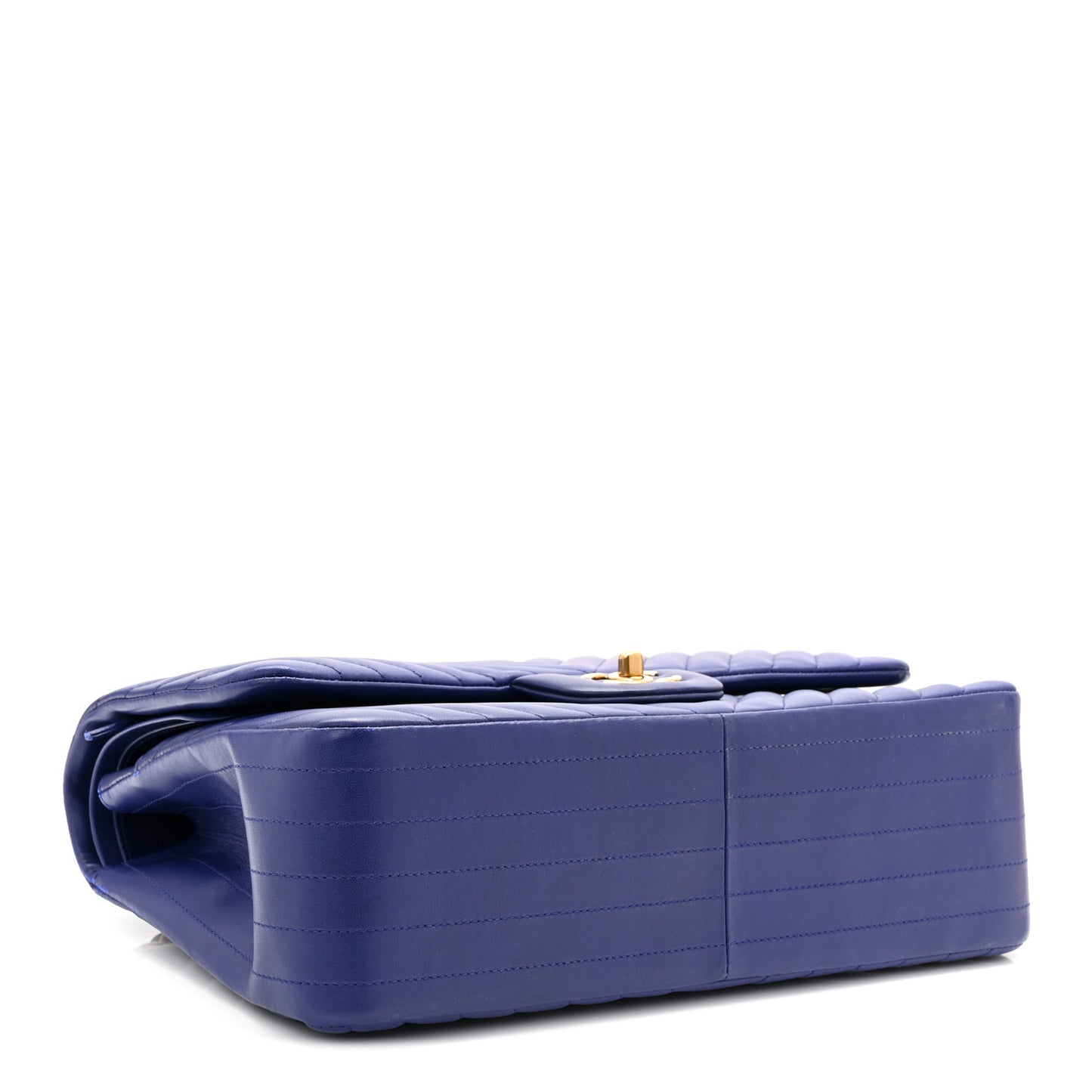 Lambskin Chevron Quilted Jumbo Double Flap Navy Blue