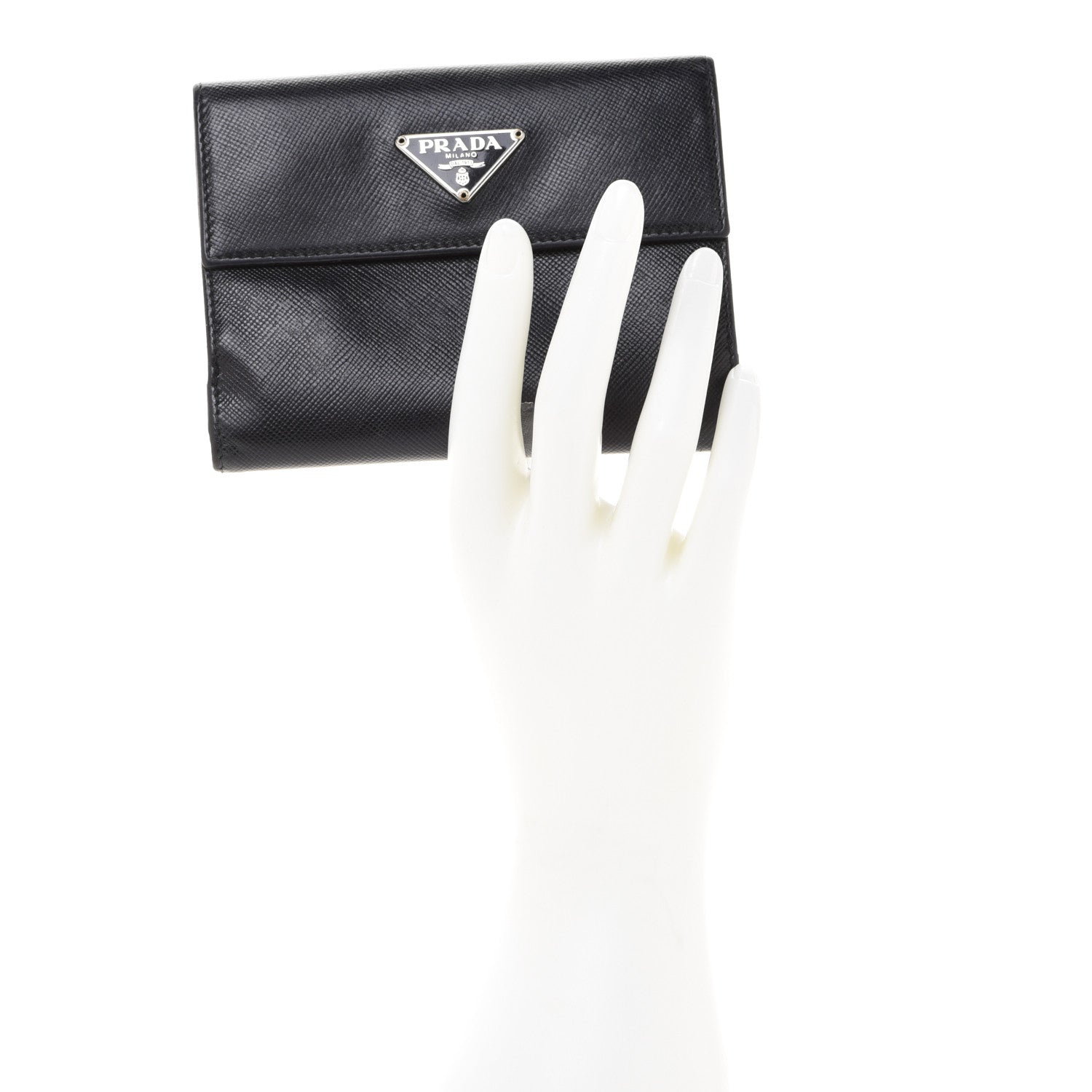 Prada Saffiano Metal French Flap Compact Wallet Black 2 of 7