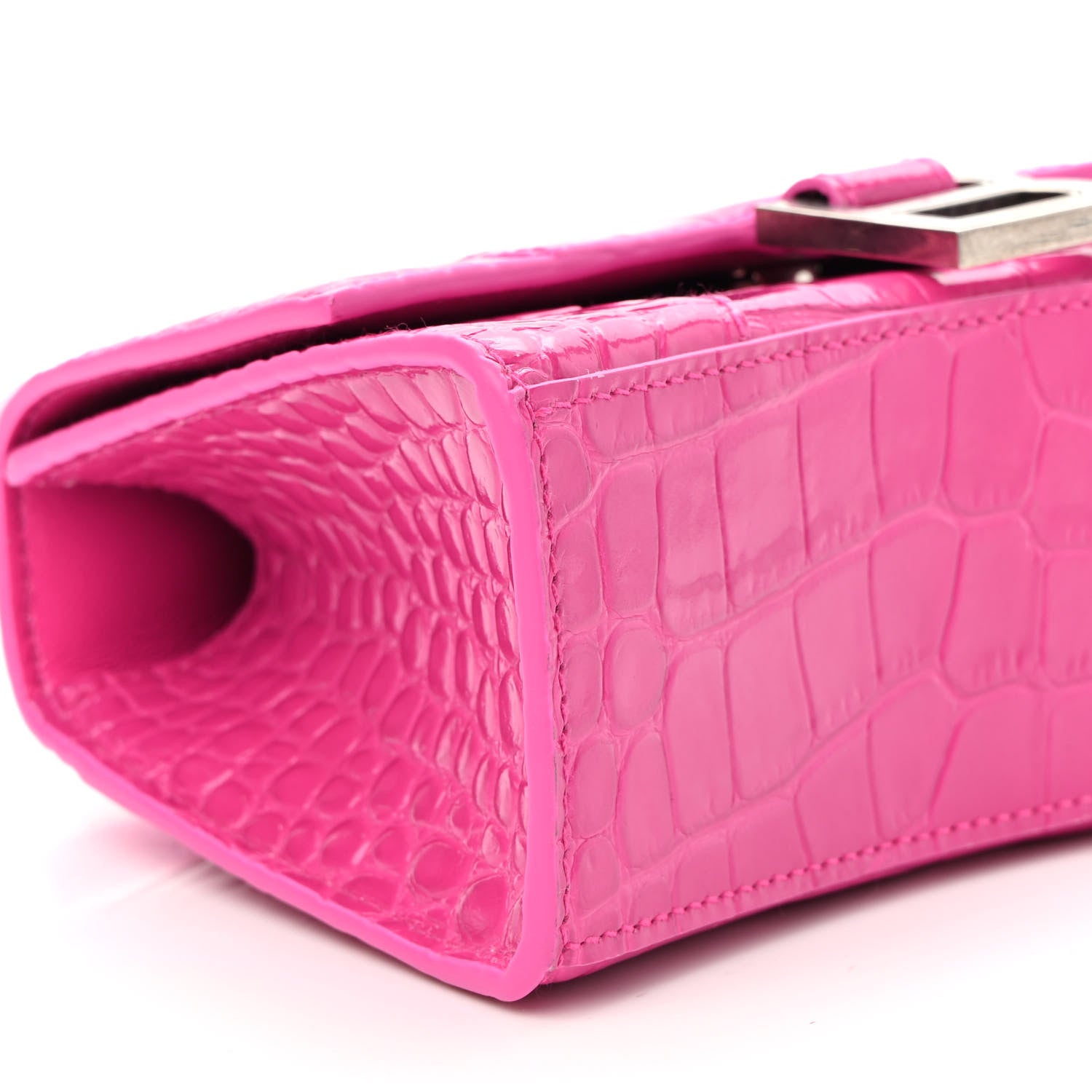 Balenciaga Shiny Calfskin Crocodile Embossed Hourglass Top Handle Bag XS Lipstick Pink 9 of 11